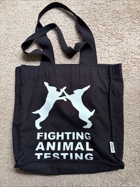 Lush Black Tote with White 'Fighting Animal Testing' Graphic